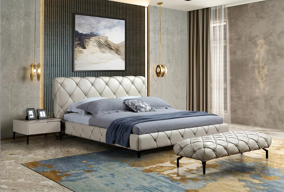 Italian Luxury Genuine Leather Upholstered Bed